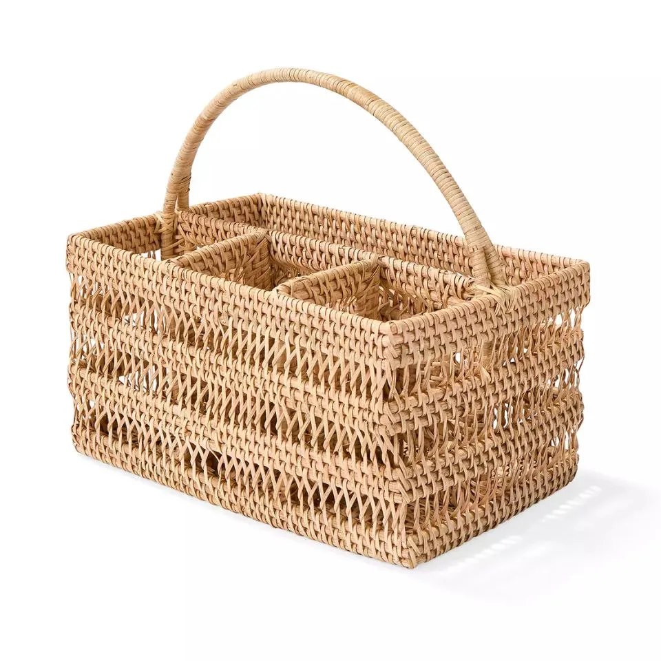 Rattan Rectangular Flatware Caddy Low Moq