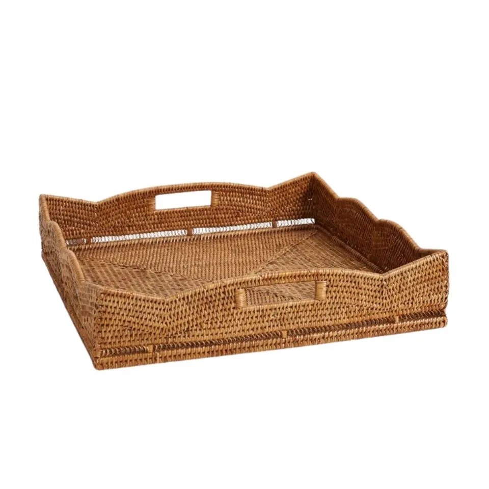 Rattan Scalloped Tray Private Label