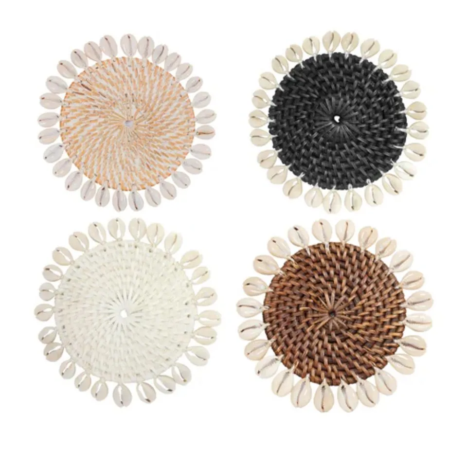 Rattan Cowries Shell Coasters Handicraft