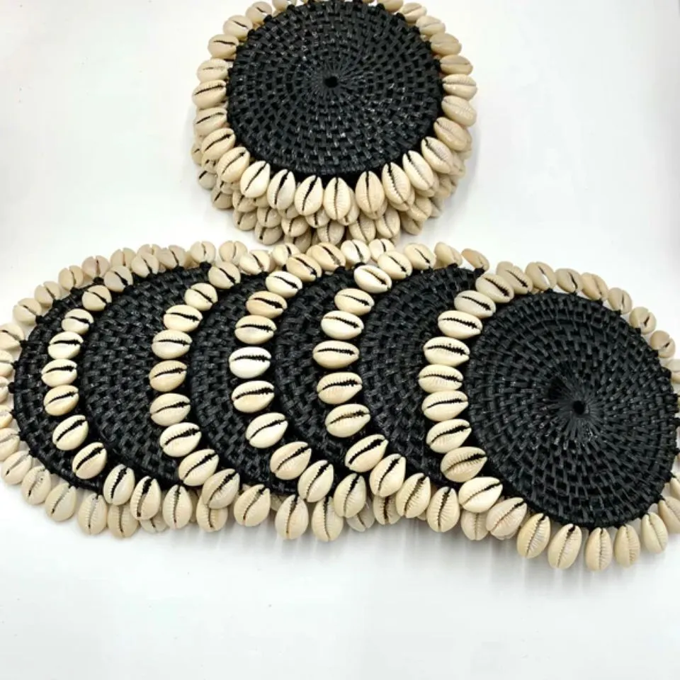 Rattan Cowries Shell Coasters Custom