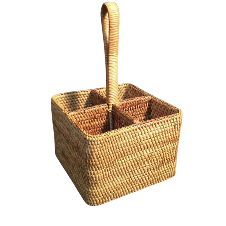 Rattan Square Flatware Caddy Hight Quality