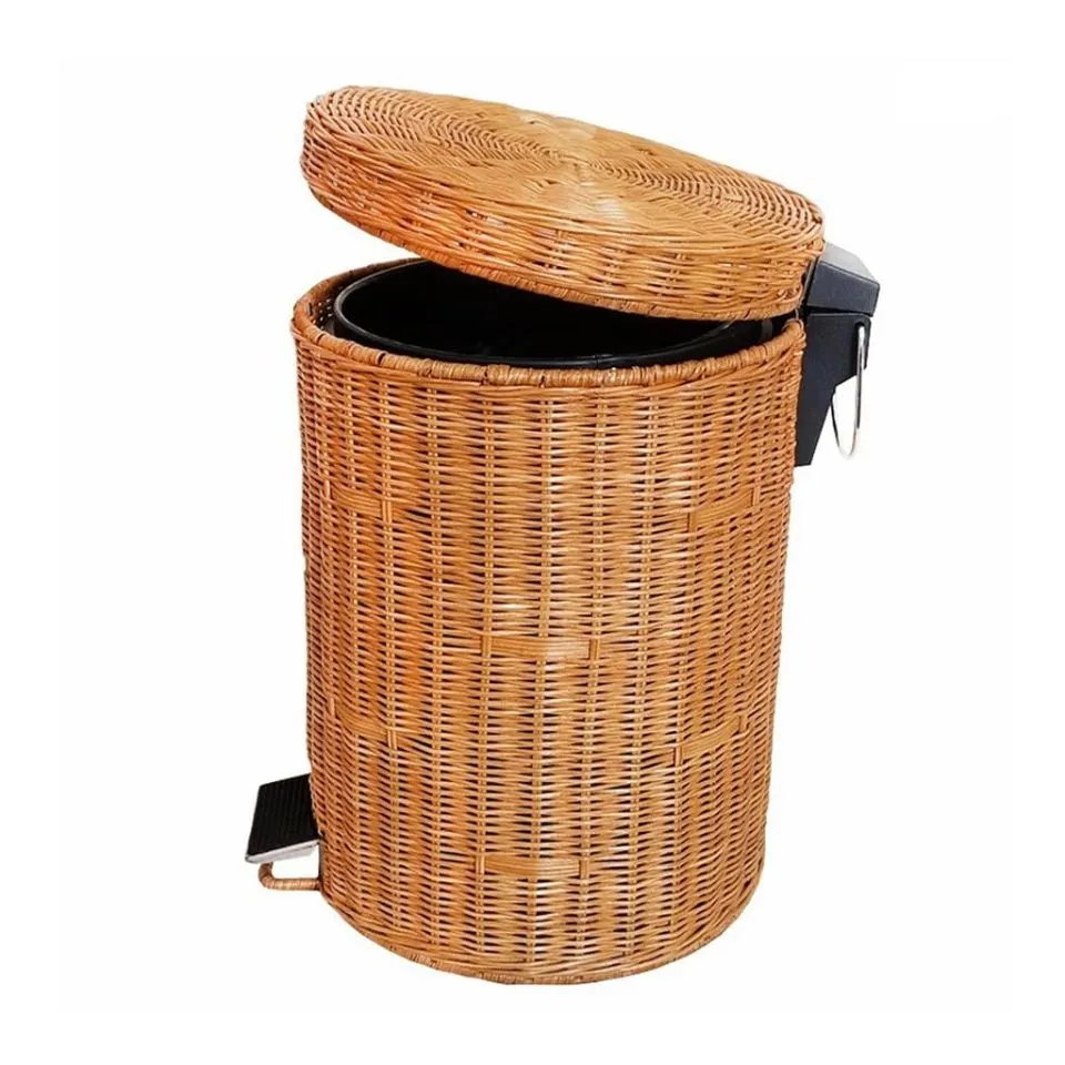 Rattan Trash Basket With Lid Custom