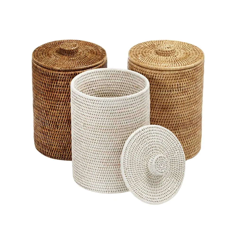 Rattan Trash Basket With Lid Handicraft
