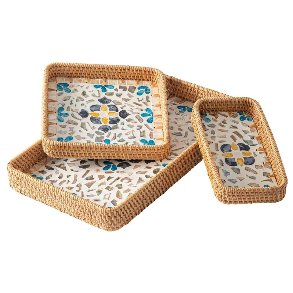 Rattan Woven Tray Set Of 3 Low Moq