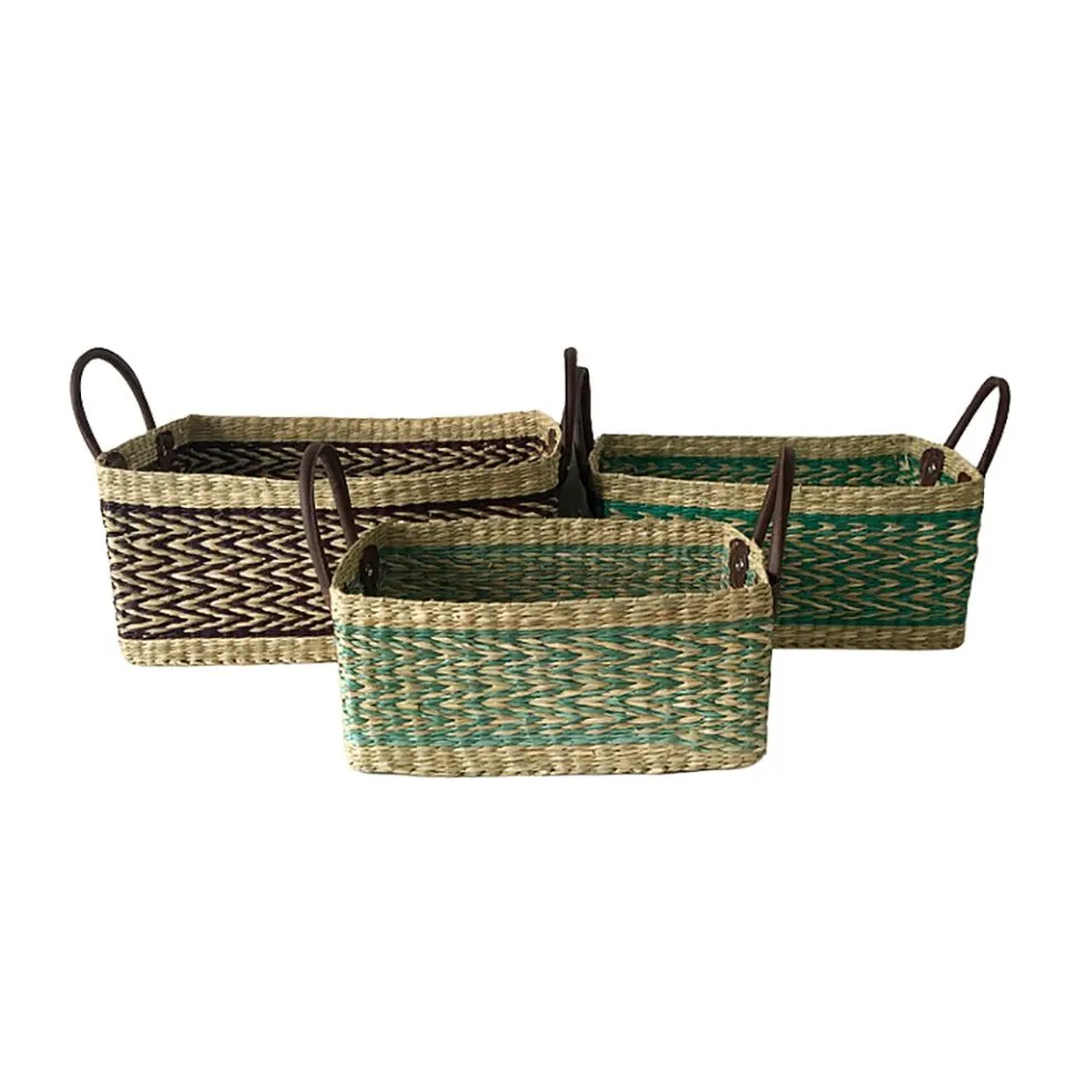 Rectangular Seagrass Storage Basket Set Low Moq