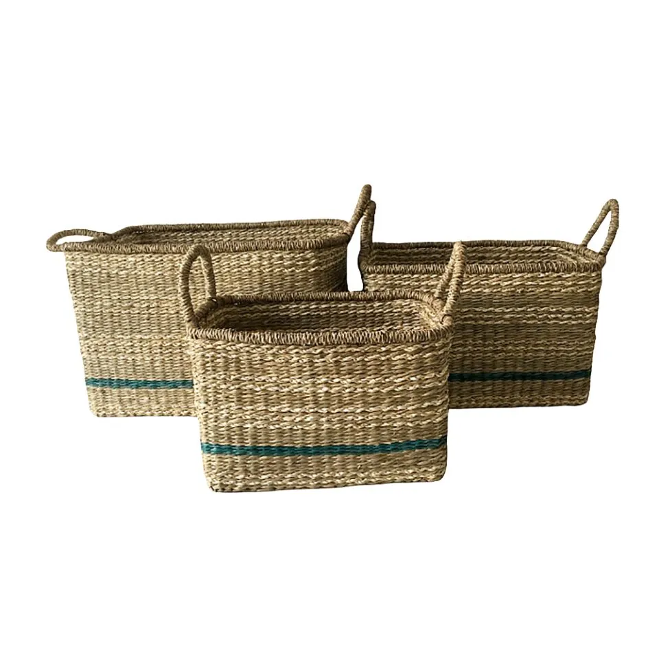 Rectangular Seagrass Storage Basket Set Handicraft