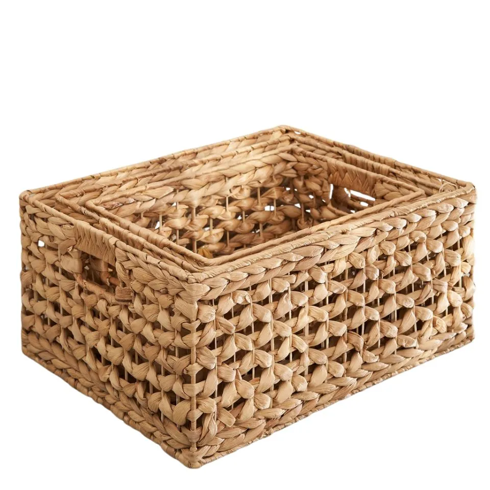 Rectangular Water Hyacinth Storage Basket Low Moq