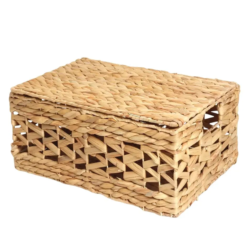 Rectangular Water Hyacinth Storage Basket Handicraft