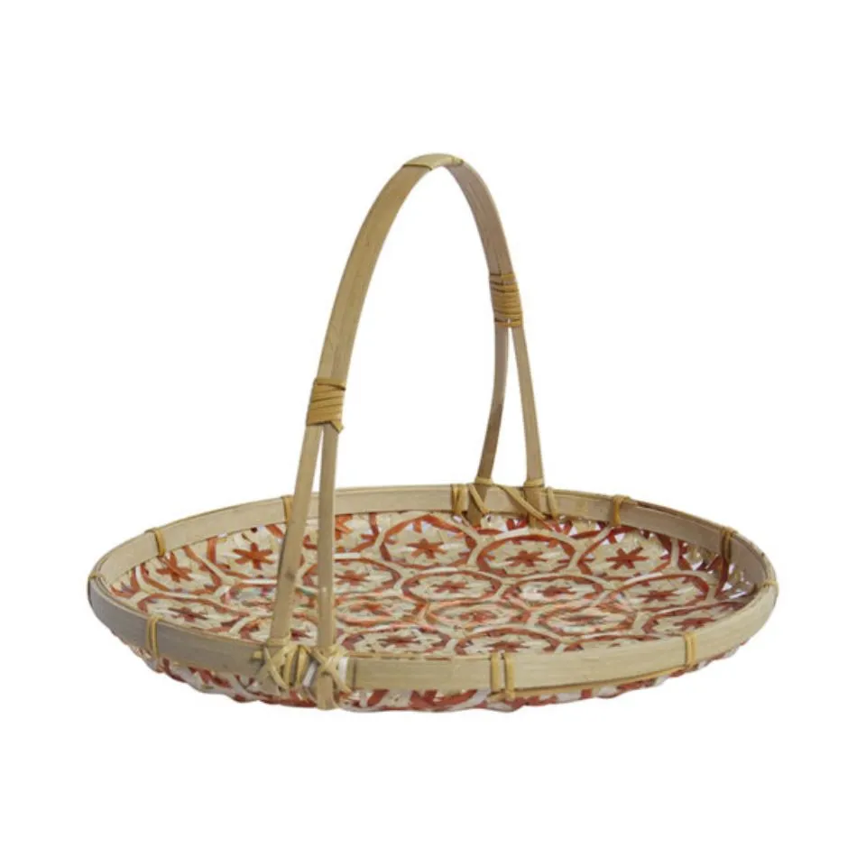 Round Bamboo Serving Tray with handles Vietnam