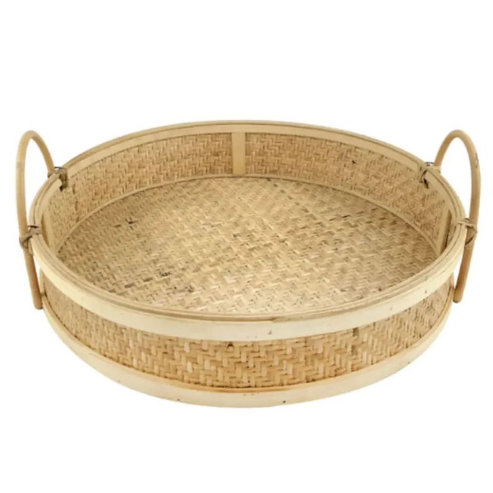 Round Bamboo Serving Tray with handles Custom