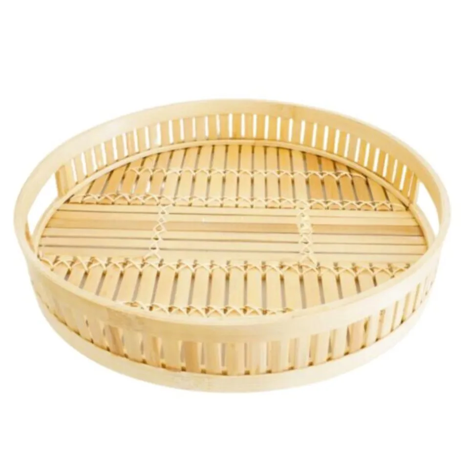 Round Bamboo Serving Tray with handles Hight Quality