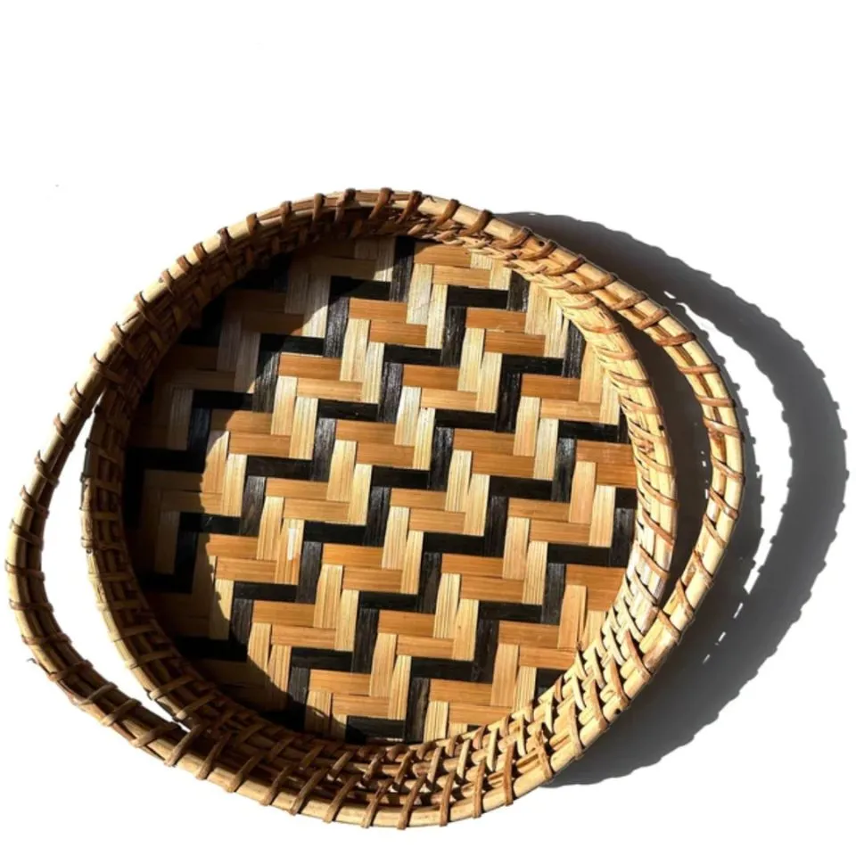 Round Bamboo Serving Tray with handles Short Lead Time