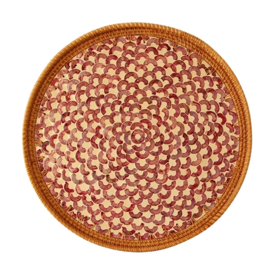 Round Mother Of Pearl Rattan Trays Vietnam