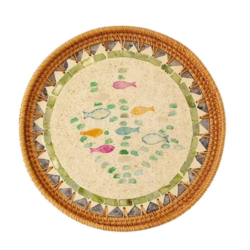 Round Mother Of Pearl Rattan Trays Manufacturer