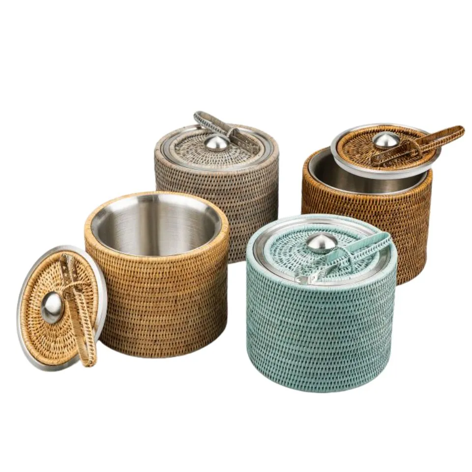Round Rattan Ice Bucket With Tongs Hight Quality
