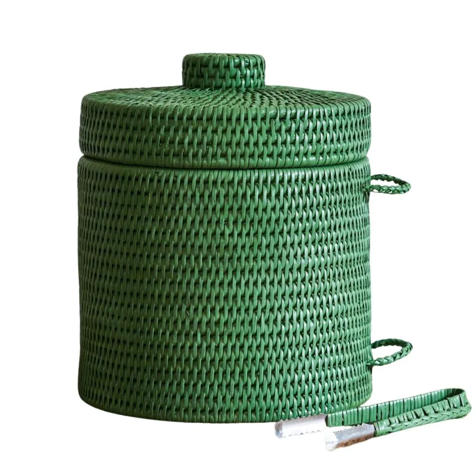 Round Rattan Ice Bucket With Tongs Wholesaler