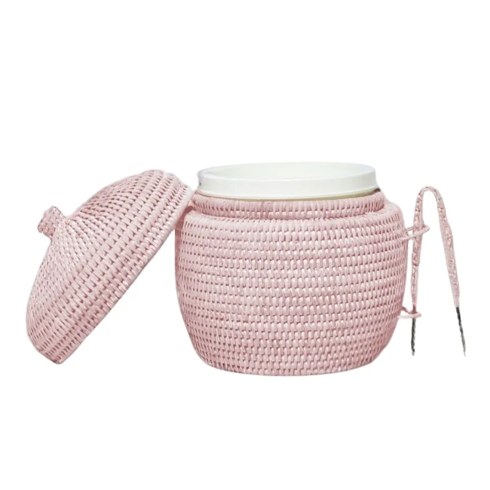 Round Rattan Ice Bucket With Tongs Low Moq