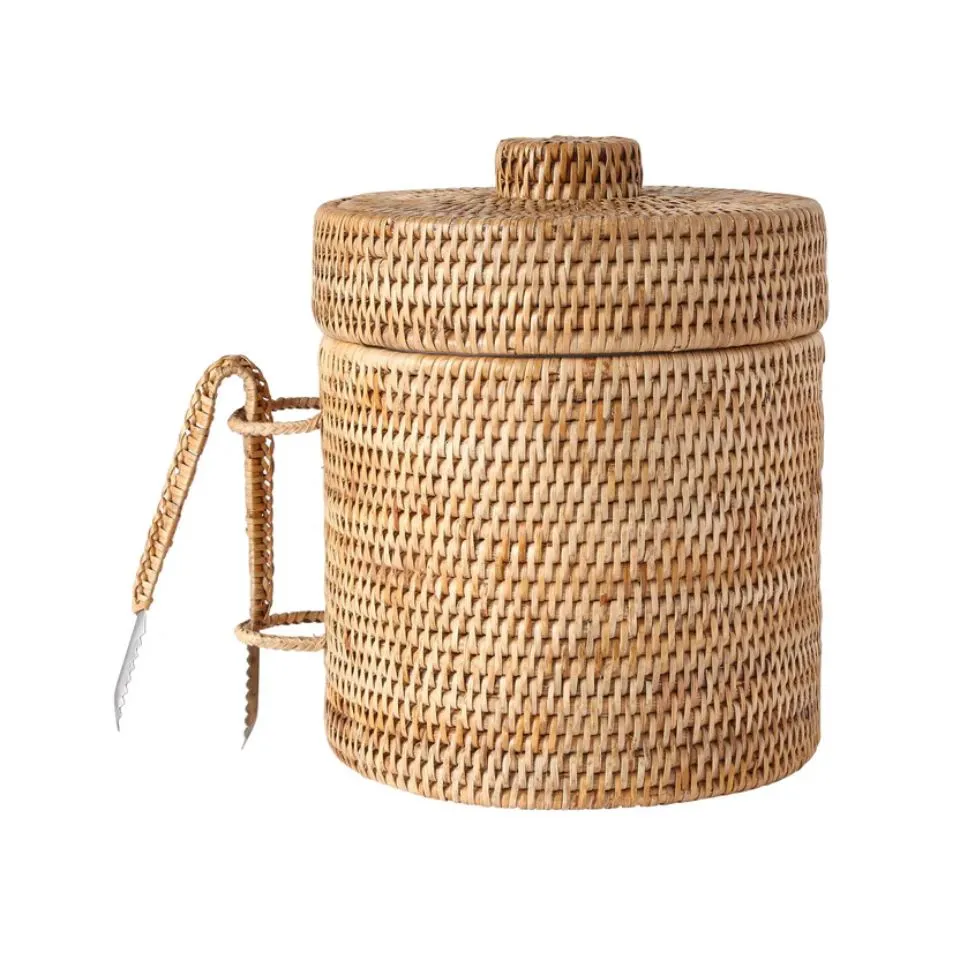 Round Rattan Ice Bucket With Tongs Private Label