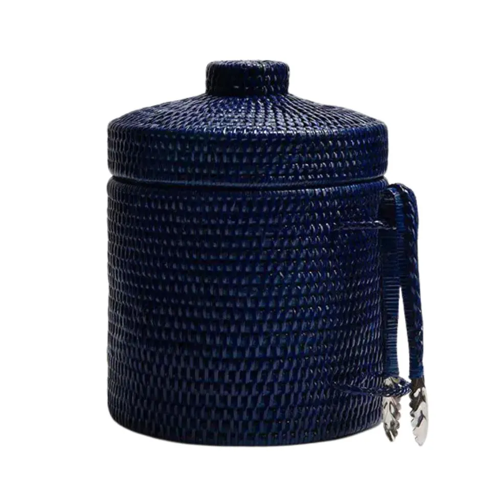 Round Rattan Ice Bucket With Tongs Custom