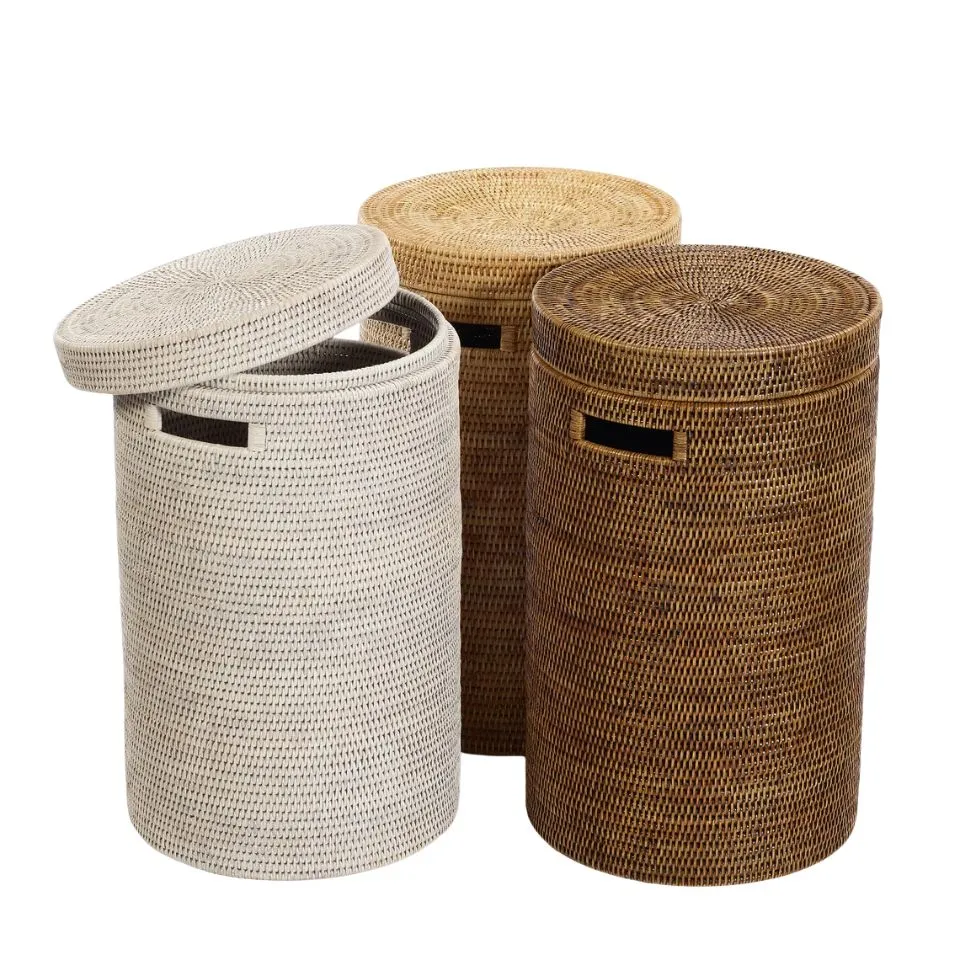 Round Rattan Laundry Hamper With Lid Low Moq