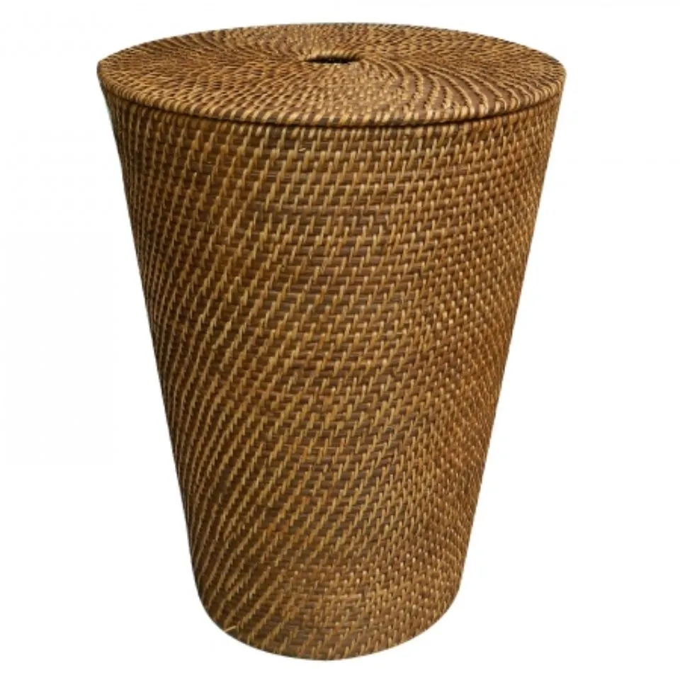 Round Rattan Laundry Hamper With Lid OEM