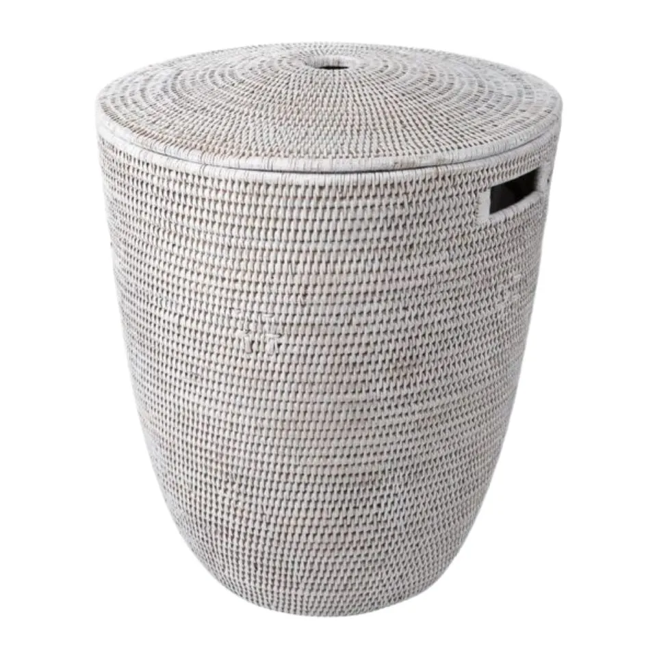Round Rattan Laundry Hamper With Lid Hight Quality