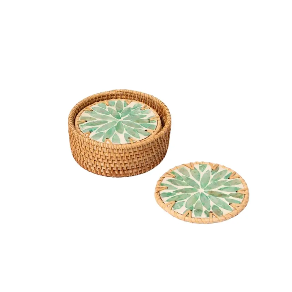 Round Rattan Mother Of Pearl Coasters Short Lead Time