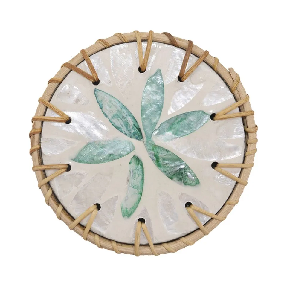 Round Rattan Mother Of Pearl Coasters Low Moq