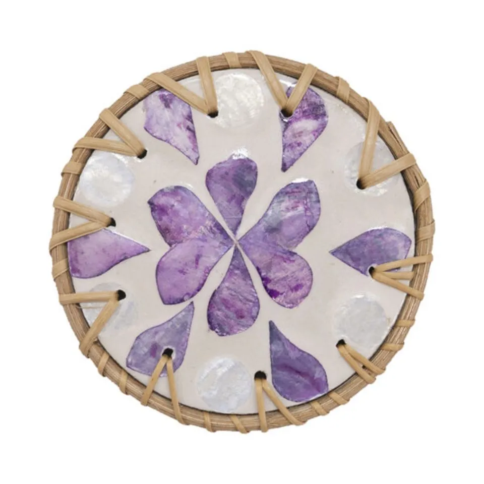 Round Rattan Mother Of Pearl Coasters Handicraft