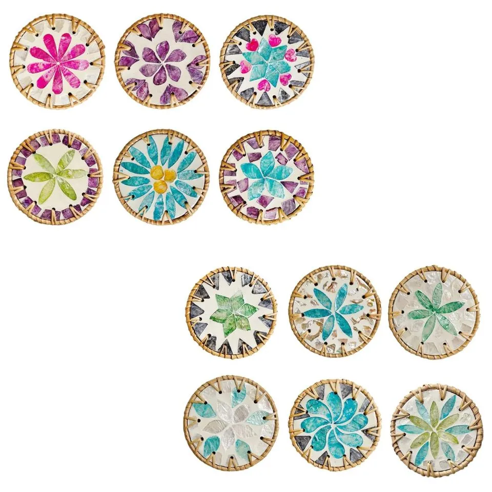 Round Rattan Mother Of Pearl Coasters Custom