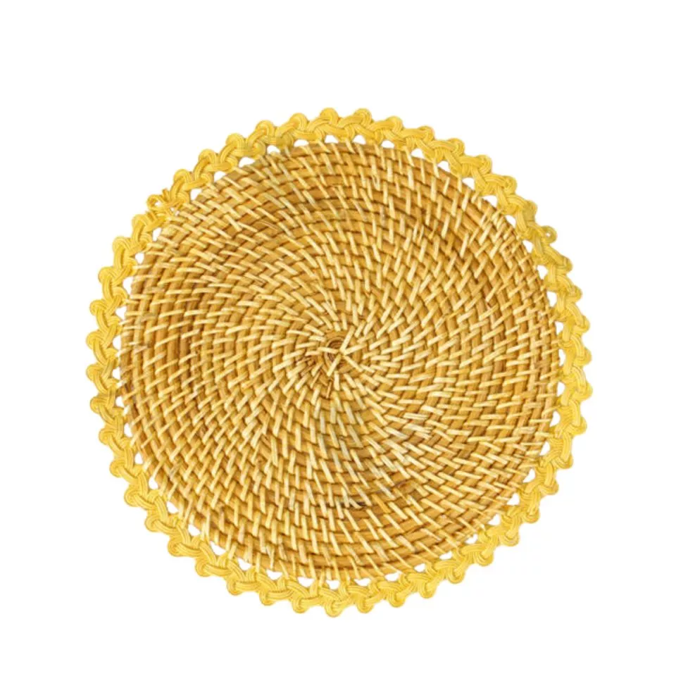 Patterned Round Rattan Placemats Private Label
