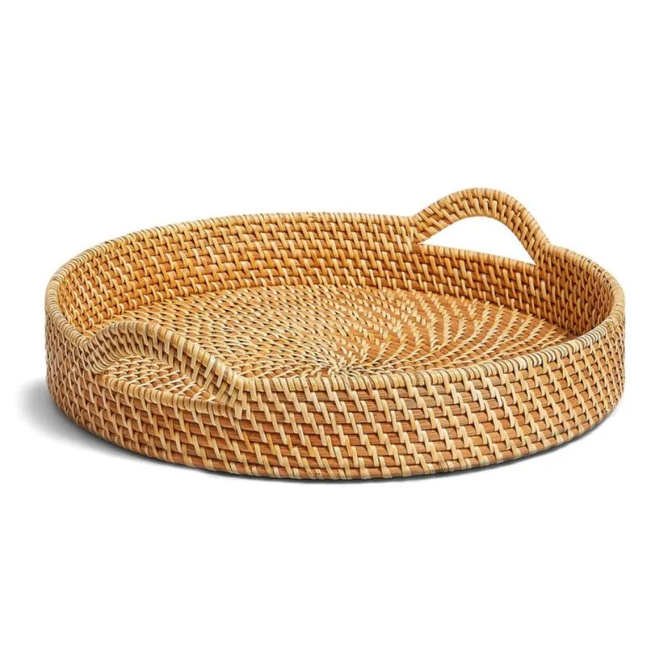 Round Rattan Serving Trays with Woven Handles Short Lead Time