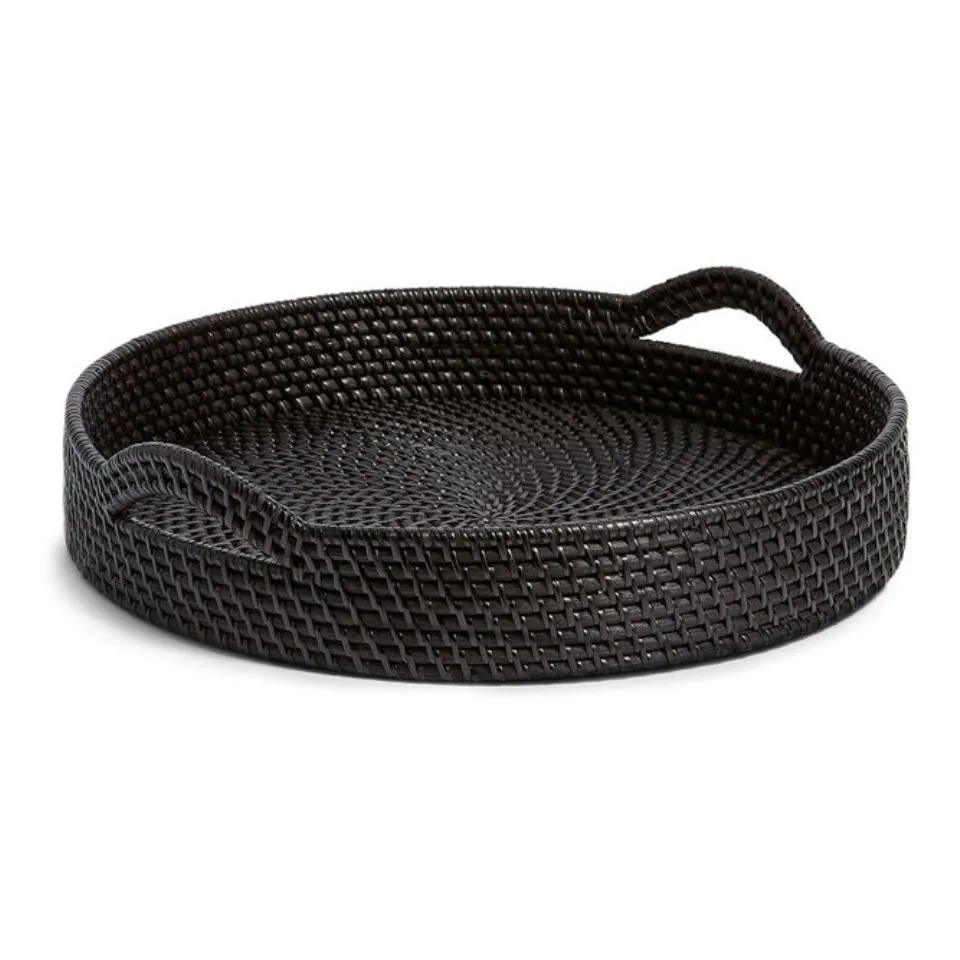 Round Rattan Serving Trays with Woven Handles Private Label
