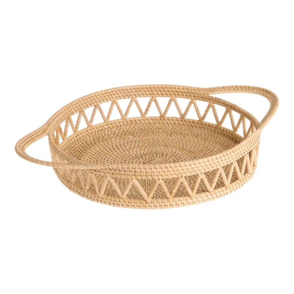 Round Rattan Serving Trays with Woven Handles Low Moq