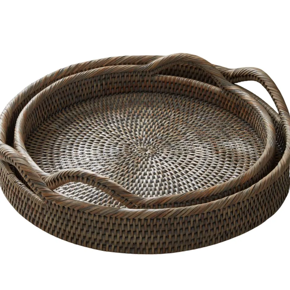 Round Rattan Serving Trays with Woven Handles Manufacturer