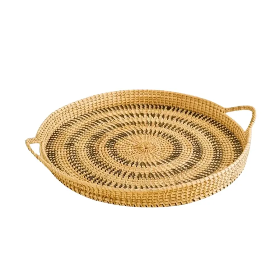 Round Rattan Serving Trays with Woven Handles Handicraft