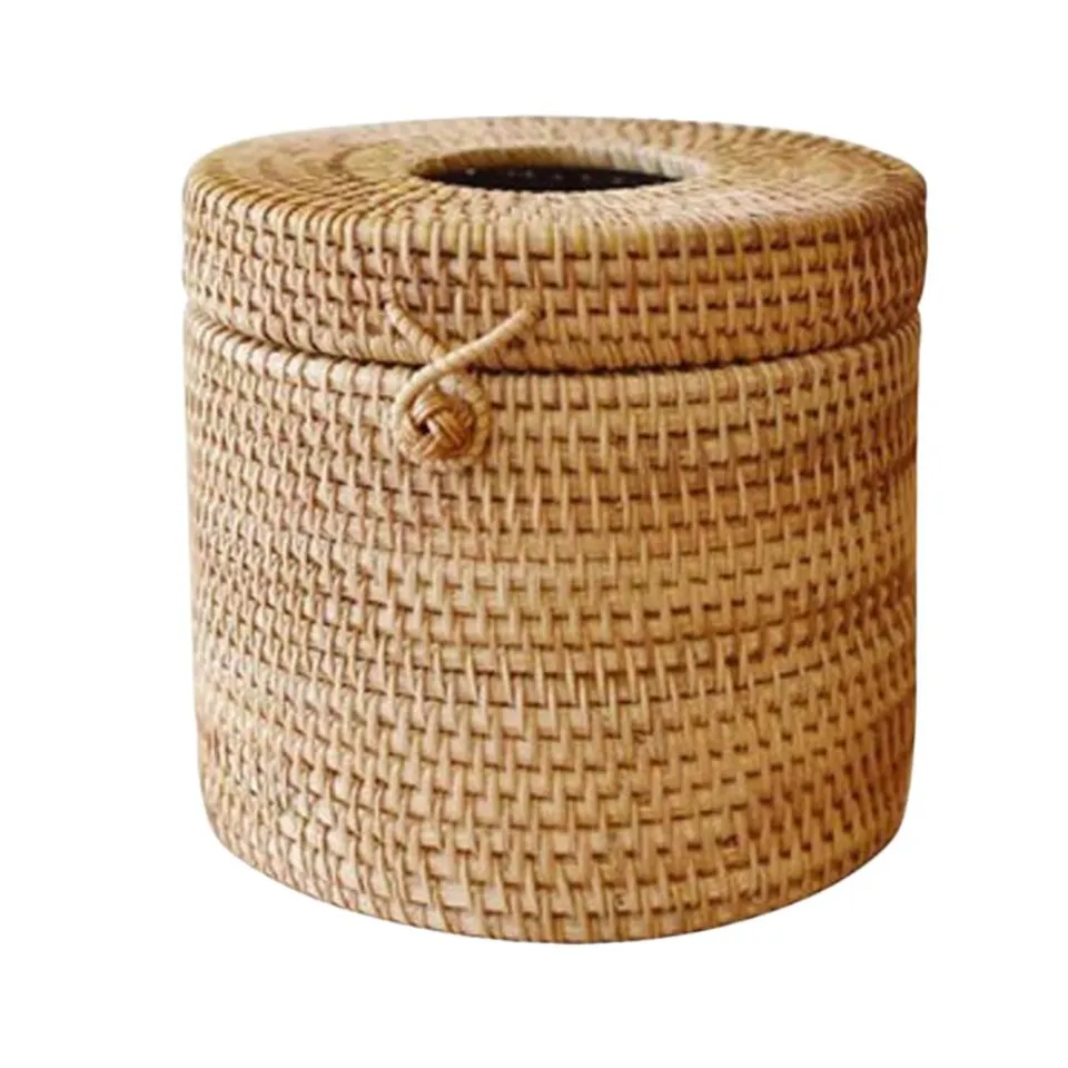 Round Rattan Tissue Napkin Box Low Moq