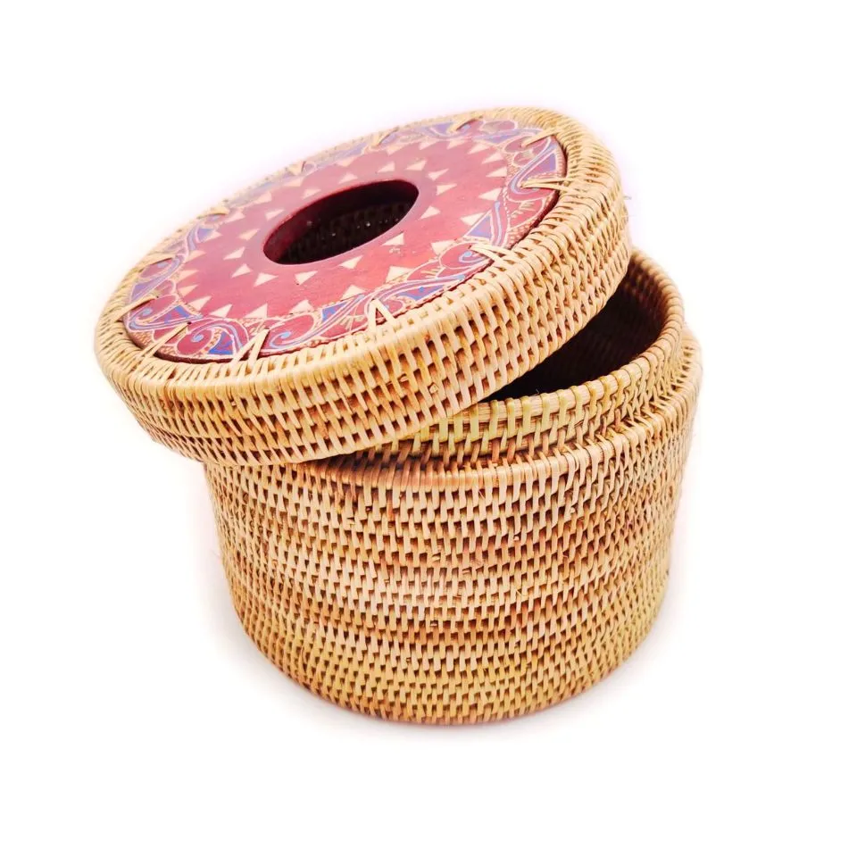 Round Rattan Tissue Napkin Box Handicraft