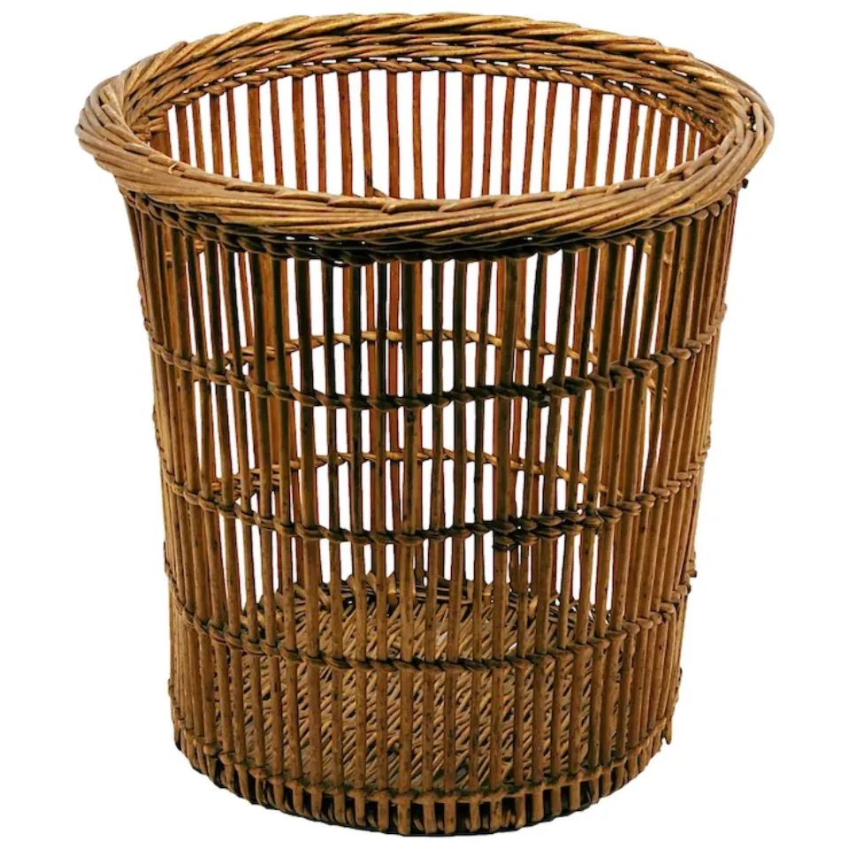 Round Rattan Trash Basket Private Label