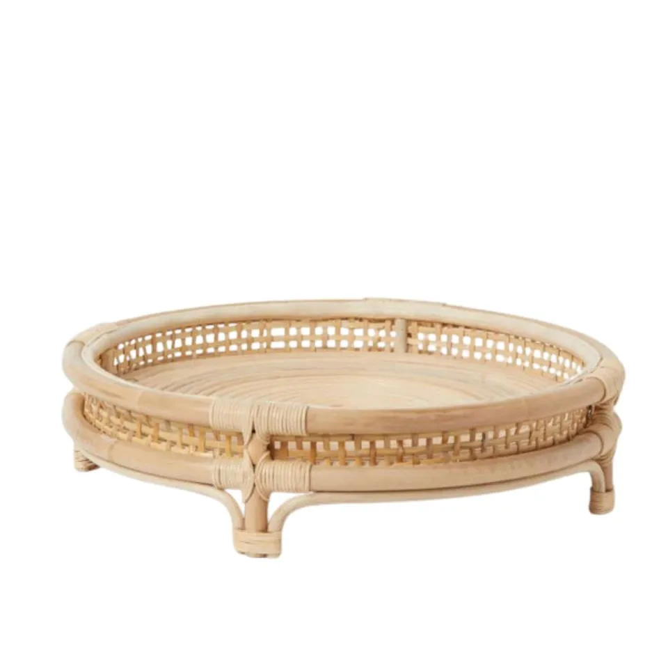 Round Rattan Wicker Serving Trays Handicraft