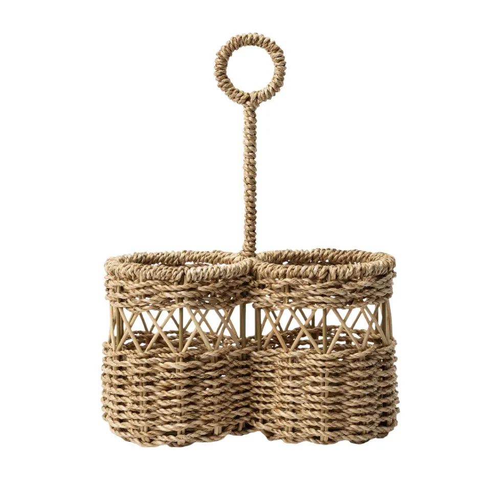 Round Seagrass Flatware Caddy Private Label