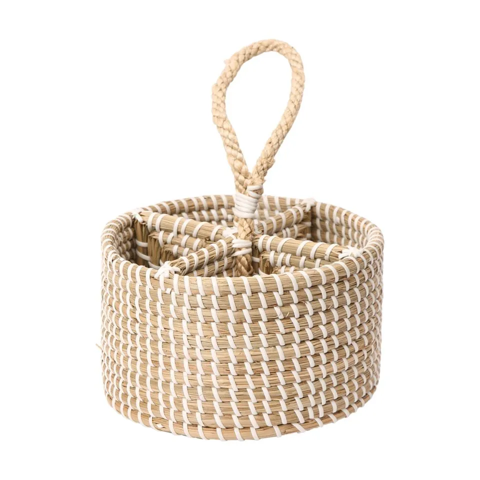 Round Seagrass Flatware Caddy Handicraft