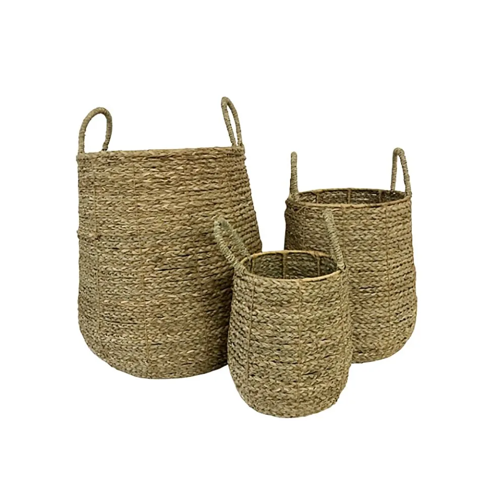 Round Seagrass Storage Basket Set Handicraft
