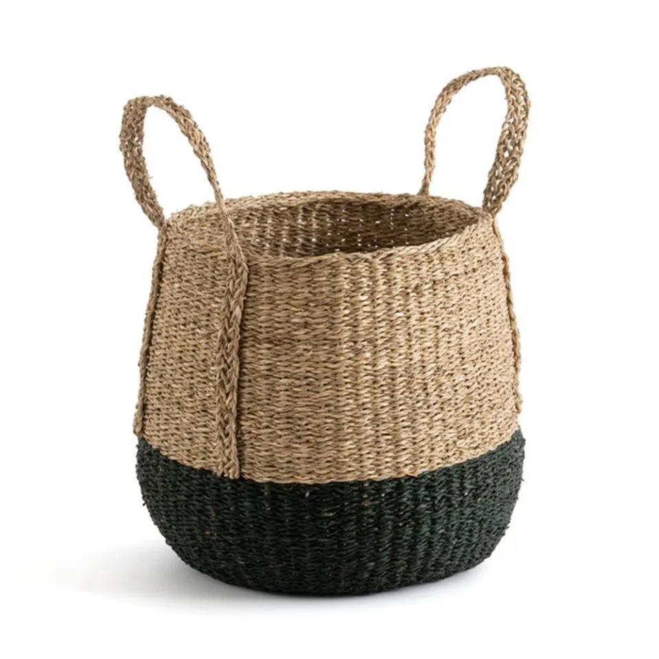 Round Seagrass Storage Basket with Handles Low Moq