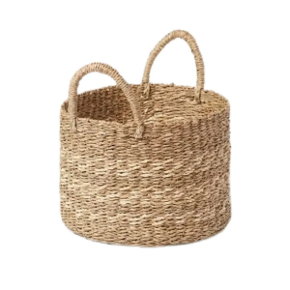 Round Seagrass Storage Basket with Handles Short Lead Time