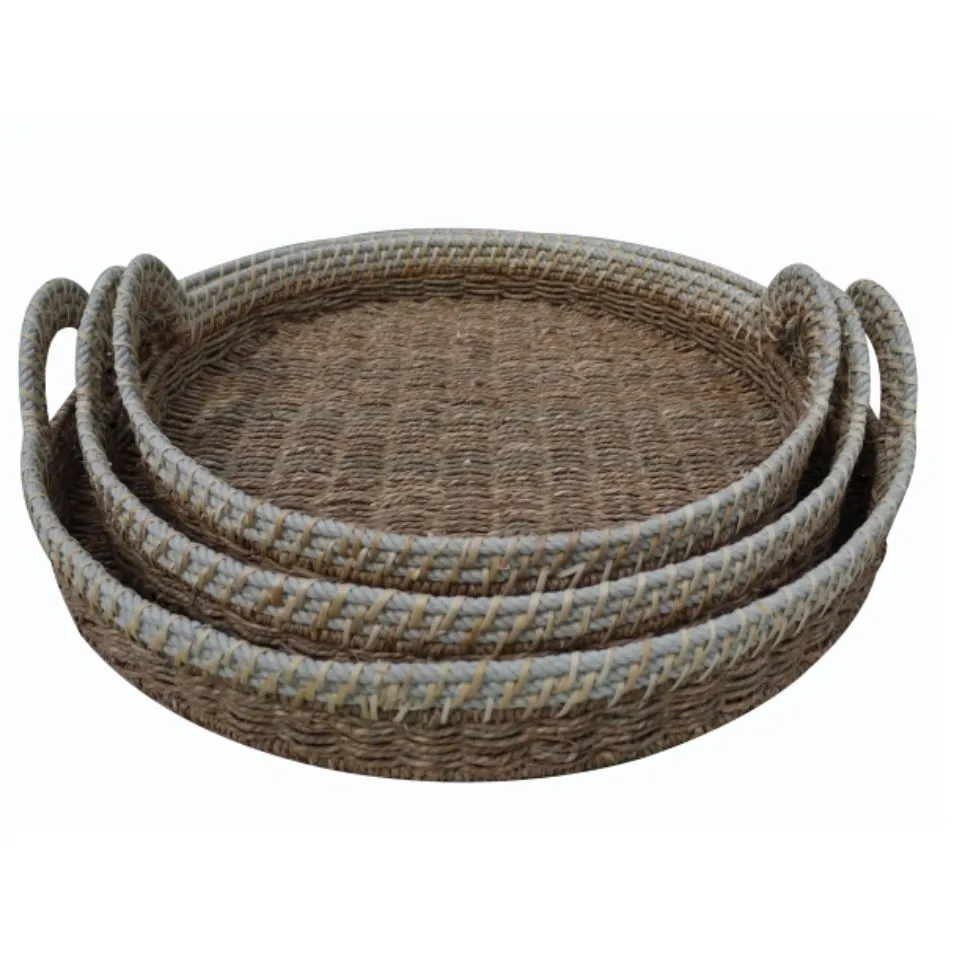 Round Seagrass Tray With Handles Low Moq