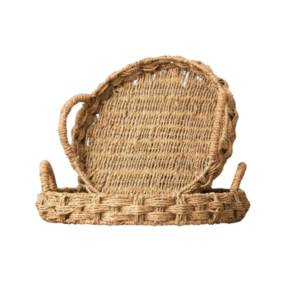 Round Seagrass Tray With Handles Handicraft