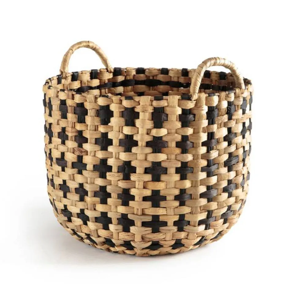 Round Water Hyacinth Storage Basket with Handles Short Lead Time