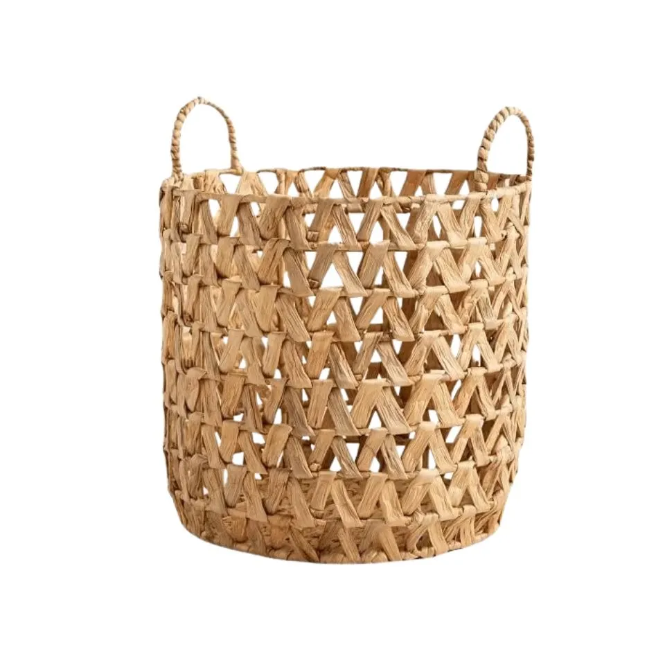 Round Water Hyacinth Storage Basket with Handles Private Label