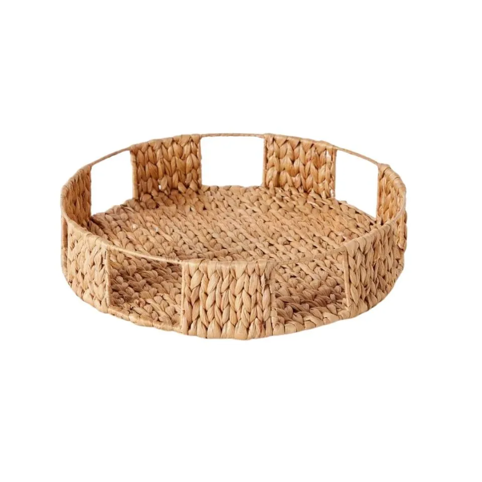 Round Water Hyacinth Serving Tray Private Label